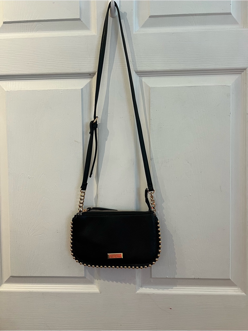 Jessica Simpson Black Crossbody with Gold Stud Trim like new